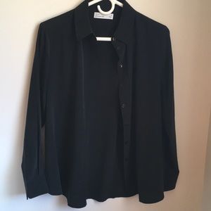 Grana Black Silk Button Down Shirt
